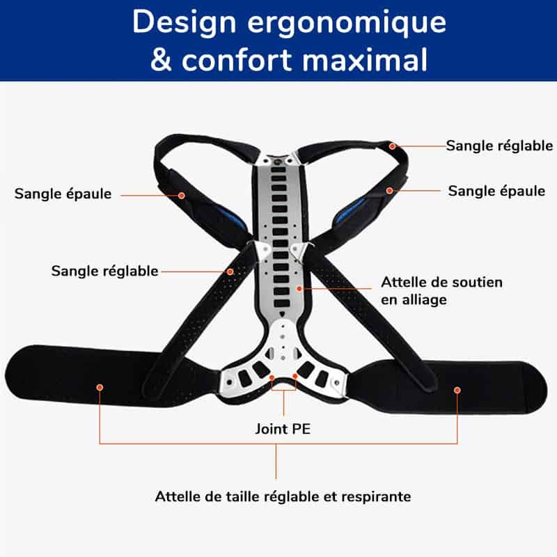 Redresse dos orthopédique ergonomique, réglable et confortable