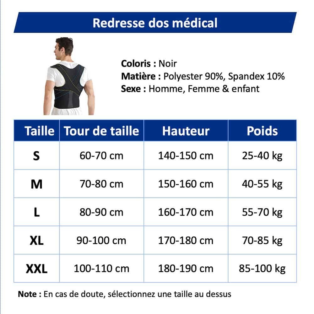 guide des tailles redresse dos médical