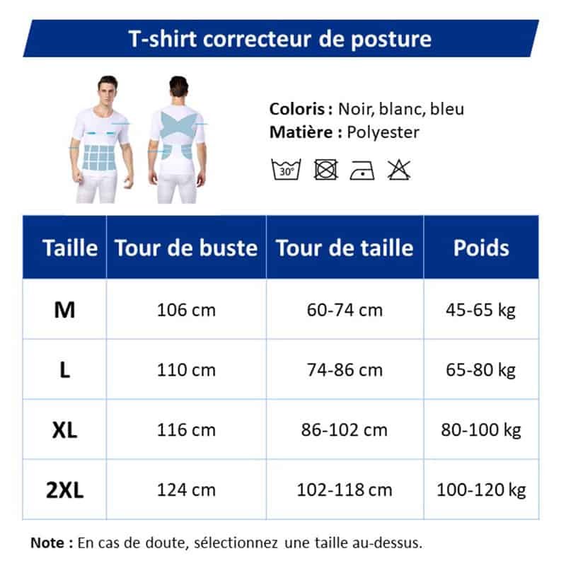 guide des tailles t-shirt posture